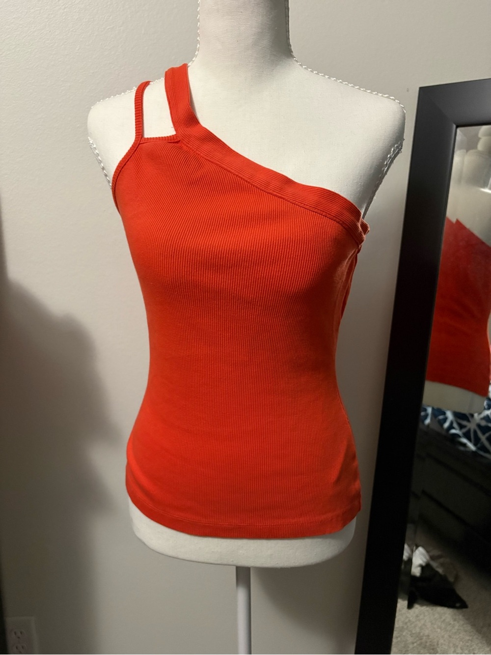 Anthropologie Asymmetric Double-Strap Ribbed Tank Top - Orange-Red